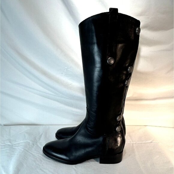 Arturo Chiang Black Riding Boots Leather Silver Button Embellished Pull On 7.5 - Picture 9 of 14